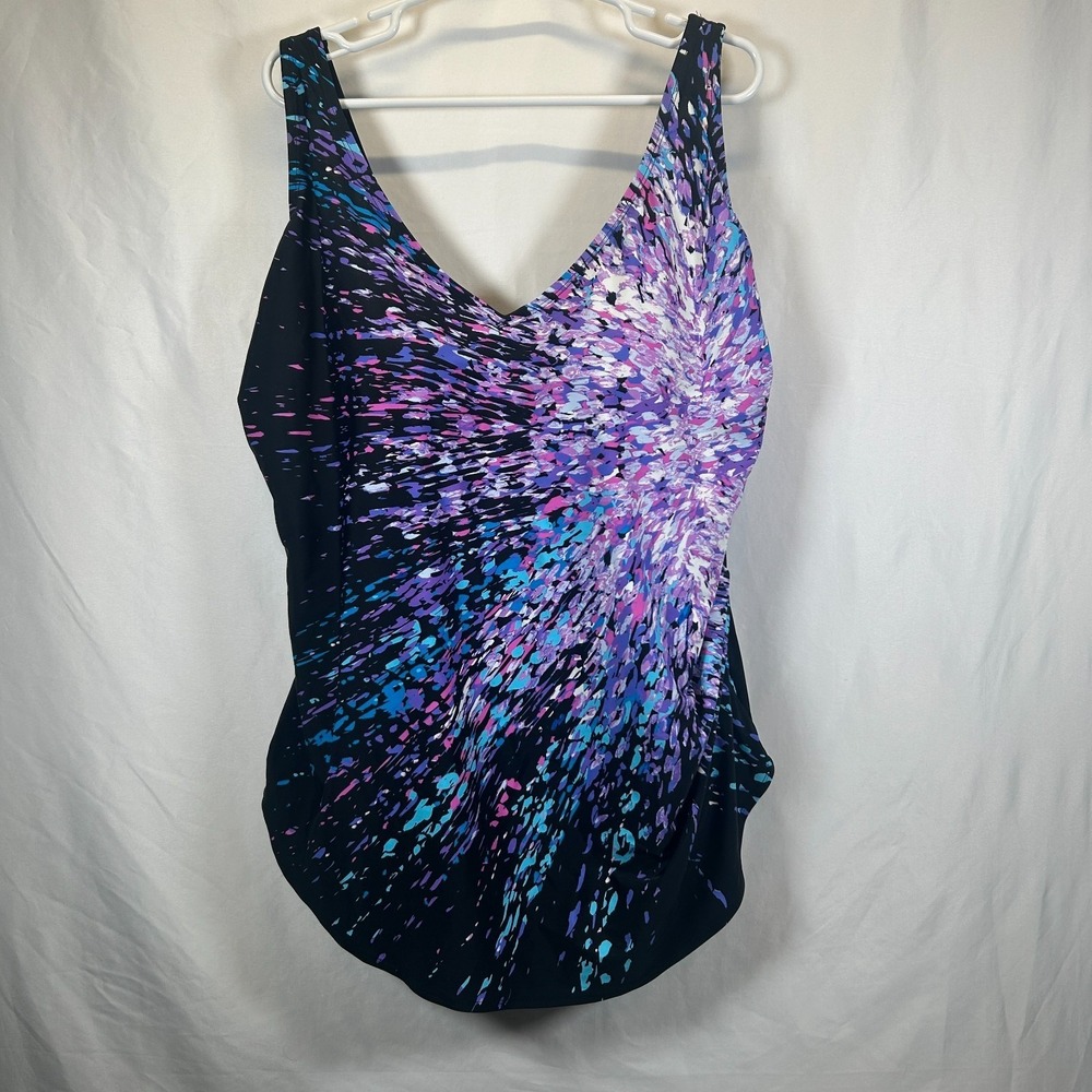 Swimsuit Plus Size 28W Swim Dress Skirt Galaxy 1-Piece Purple Black Swim‎ Suit